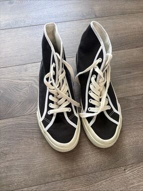 Re/Done Black and White High-Top Canvas Sneakers